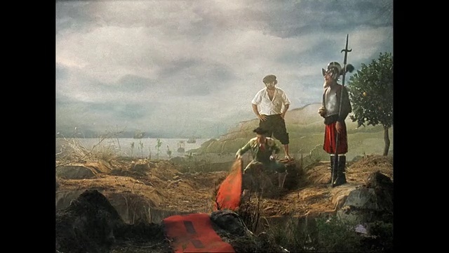 Video Reference: sky, screenshot, tree, landscape, painting, rock