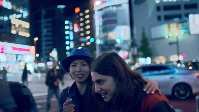 Video Reference: Photograph, Face, People, Snapshot, Street, Urban area, Pedestrian, City, Night, Metropolitan area