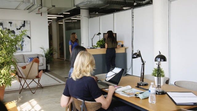 Video Reference: Office, Room, Building, Interior design, Furniture, Employment, Desk, Job, Learning, Indoor, Person, Table, Computer, Young, Laptop, Front, Man, Woman, Child, Sitting, Playing, Living, Boy, Holding, Little, Standing, Video, People, Game, Wall, Clothing, Office building