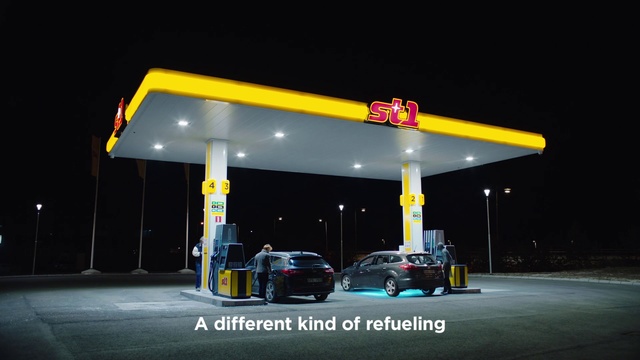 Video Reference: Filling station, Gasoline, Yellow, Fuel, Vehicle, Building, Business, Car, Petroleum, Gas