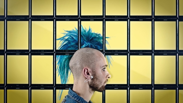 Video Reference: blue, yellow, male, human, fun, facial hair, net, player, window, cage, Person