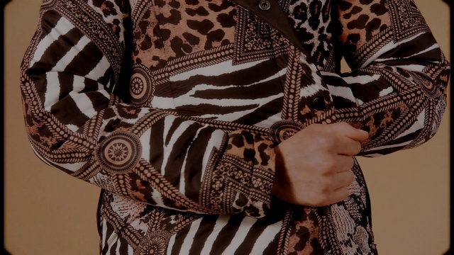 Video Reference: Brown, Close-up, Beige, Textile, Pattern, Outerwear, Neck, Pattern