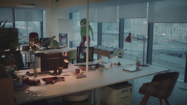 Video Reference: Room, Building, Table, Interior design, Furniture, Architecture, Glass, Office, Classroom, Art