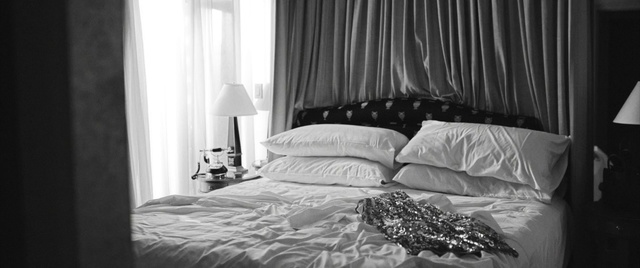 Video Reference: Bedroom, Bed, Bed sheet, Room, Furniture, Black, Bedding, Property, Black-and-white, Bed frame