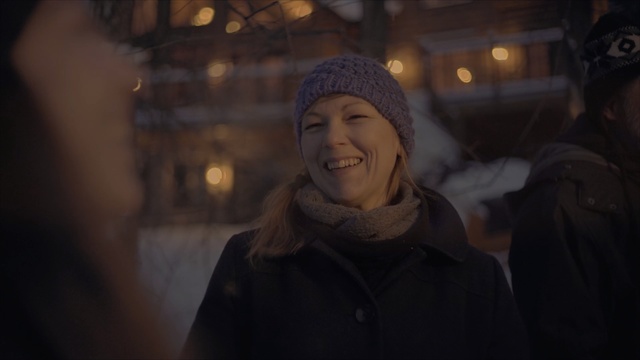 Video Reference: Face, Head, Sky, Lady, Cheek, Smile, Human, Fun, Night, Winter, Person