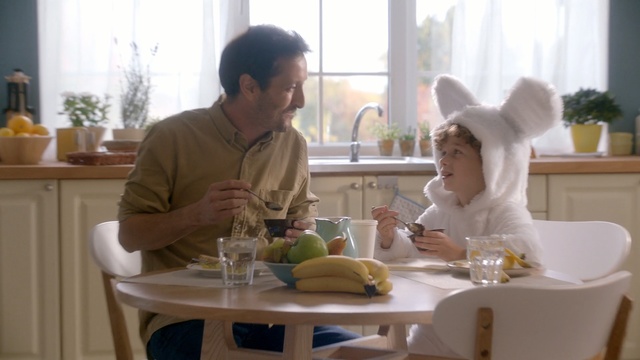 Video Reference: furniture, table, tableware, brunch, food, interior design, eating, meal, Person