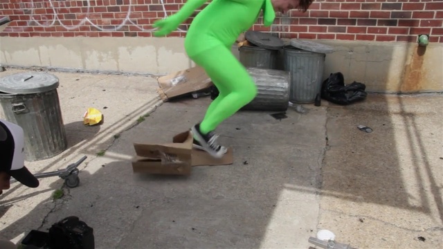 Video Reference: Leg, Footwear, Sidewalk, Tights, Recreation, Skateboard, Shoe, Fictional character, Thigh