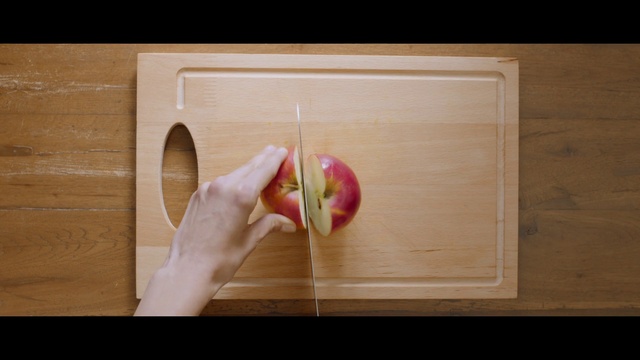 Video Reference: Apple, Fruit, Hand, Finger, Wood, Onion, Vegetable, Food, Plant, Cutting board