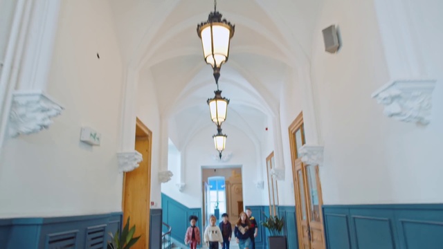 Video Reference: Ceiling, Blue, Light fixture, Lighting, Turquoise, Chandelier, Room, Architecture, Interior design, Building