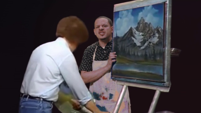 Video Reference: Artist, Painting, Easel, Art, Public speaking, Shoulder, Media, Visual arts, Display device, Modern art