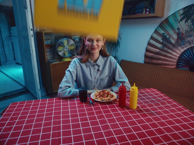 Video Reference: Fast food, Table, Sitting, Vacation, Eating, Dish, Leisure, Food, Restaurant, Room