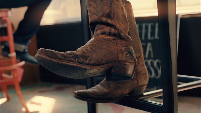 Video Reference: Footwear, Cowboy boot, Shoe, Boot, Hand, Leg, Jeans, Art