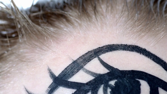Video Reference: Hair, Eyebrow, Forehead, Skin, Eye, Tattoo, Organ, Neck, Close-up, Facial hair