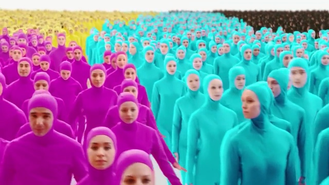 Video Reference: green, social group, team, pink, purple, community, fun, crowd, Person