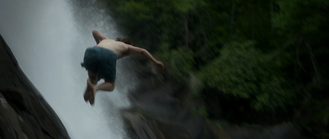 Video Reference: water, waterfall, water feature, tree, extreme sport, adventure, fun, screenshot, sky, jungle, Person