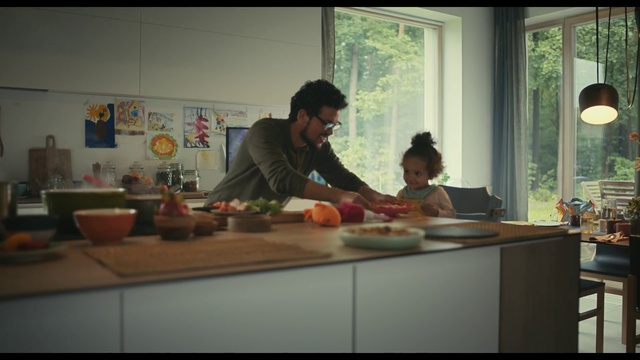 Video Reference: Room, Kitchen, Meal, Food, Cook, Cooking, Furniture, Interior design, Table, Vegetarian food