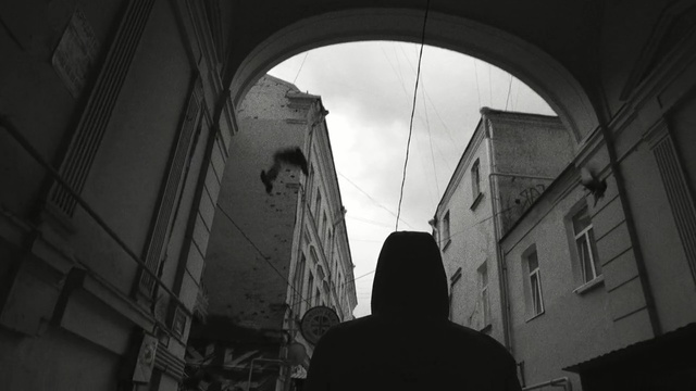 Video Reference: white, black, photograph, black and white, monochrome photography, sky, infrastructure, arch, darkness, architecture, Person