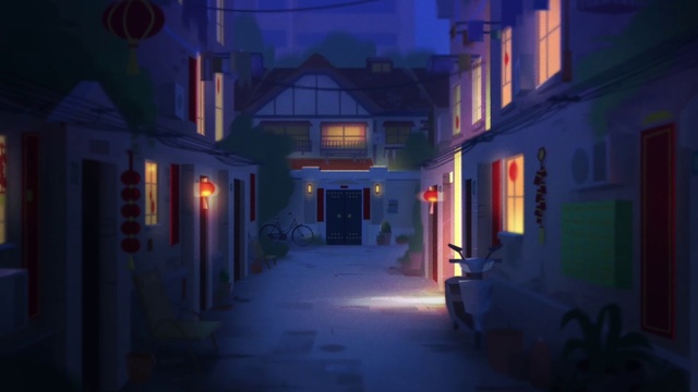 Video Reference: Blue, Alley, Street, Town, Light, Night, Lighting, Darkness, Street light, Road