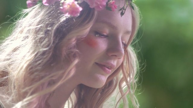 Video Reference: human hair color, beauty, pink, girl, hair accessory, blond, grass, hairstyle, long hair, flower