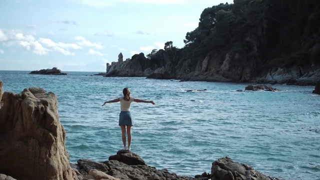 Video Reference: sea, coast, coastal and oceanic landforms, body of water, ocean, promontory, rock, shore, sky, beach, Person