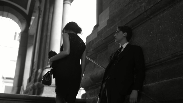 Video Reference: photograph, white, black, man, black and white, infrastructure, standing, photography, monochrome photography, gentleman, Person