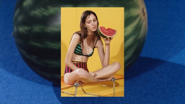 Video Reference: yellow, sitting, girl, swimwear, computer wallpaper, fun, thigh, Person