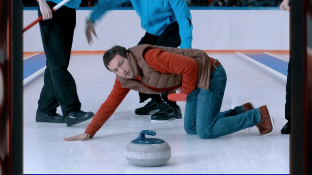 Video Reference: curling, team sport, games, winter sport, fun, sports, leisure, indoor games and sports, competition event, recreation, Person