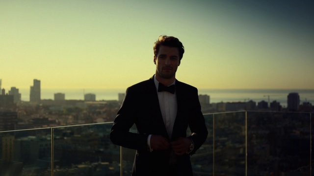 Video Reference: Suit, Sky, Formal wear, Standing, Tuxedo, White-collar worker, Photography, Businessperson, City, Skyline