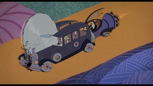 Video Reference: Animated cartoon, Cartoon, Mode of transport, Animation, Vehicle, Illustration, Car, Fiction, Fictional character, Classic car, Umbrella, Text, Land vehicle