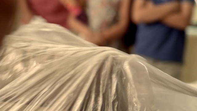 Video Reference: gown, dress, wedding dress, bridal clothing, shoulder, girl, bride, hand, neck, bridal accessory, Person