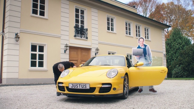 Video Reference: Land vehicle, Vehicle, Car, Yellow, Supercar, Regularity rally, Coupé, Sports car, Automotive design, Convertible, Person