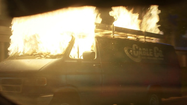 Video Reference: Fire, Flame, Motor vehicle, Heat, Vehicle, Gas, Event, Car, Explosion, Smoke, Outdoor, Sun, Driving, Going, Traffic, Street, Coming, Light, Train, Plane, Parked, Traveling, Track, Snow, Riding, Sunset, Bus, City, White, Airplane, Man, Land vehicle, Auto part, Text