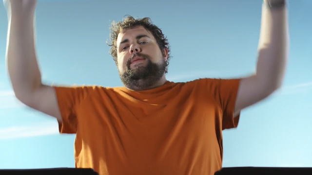 Video Reference: hair, facial hair, beard, shoulder, chin, arm, sky, muscle, fun, neck, Person