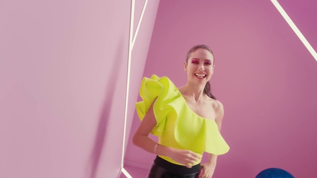 Video Reference: Shoulder, Pink, Arm, Yellow, Joint, Fashion, Leg, Muscle, Human body, Thigh