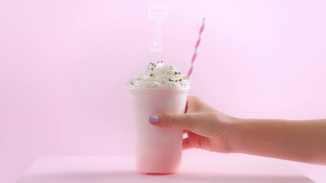 Video Reference: Milkshake, Pink, Food, Smoothie, Cream, Dairy, Dessert, Drink, Whipped cream, Non-alcoholic beverage