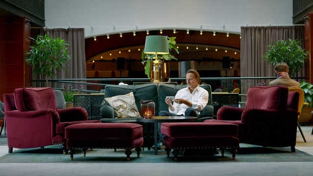 Video Reference: Furniture, Lobby, Room, Interior design, Restaurant, Architecture, Sitting, Leisure, Table, Couch