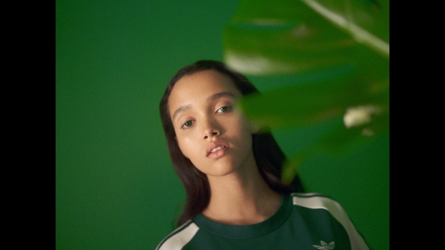 Video Reference: green, face, beauty, lady, girl, head, black hair, eye, chin, forehead, Person