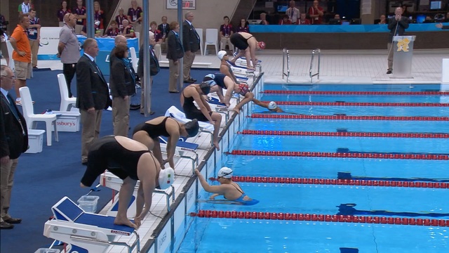 Video Reference: blue, sport venue, sports, indoor games and sports, medley swimming, swimmer, water sport, swimming, competition, water, Person