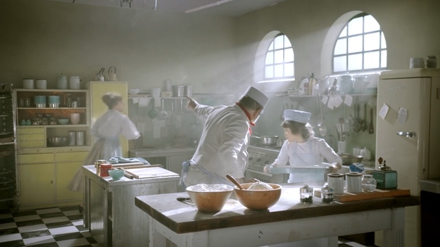 Video Reference: cook, cuisine, interior design, service, kitchen, chef, laboratory, countertop, table, window, Person