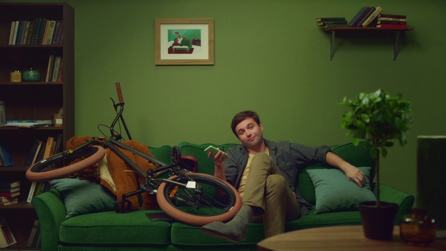 Video Reference: Green, Furniture, Couch, Room, Sitting, Fun, Chair, House