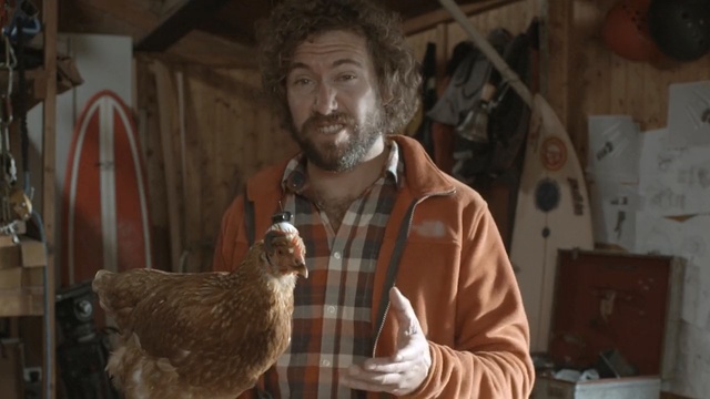 Video Reference: Galliformes, Chicken, Human, Bird, Pigeons and doves, Art, Sculpture, Facial hair, Neck, Wood, Person