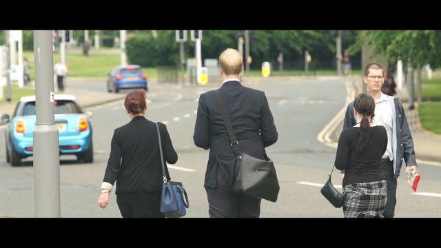 Video Reference: car, vehicle, infrastructure, road, street, pedestrian, official, walking, girl, job, Person