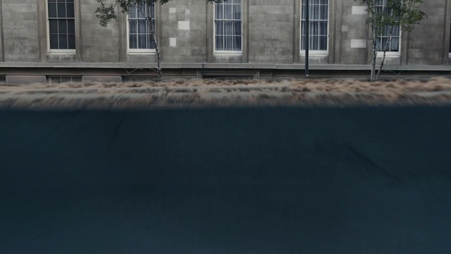 Video Reference: reflection, water, asphalt, wall, roof, window, house, road surface, sky, facade