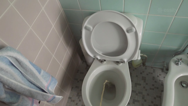 Video Reference: Toilet, Toilet seat, Plumbing fixture, Purple, Bathroom, Tile, Ceramic, Wall, Bathroom accessory, Plumbing