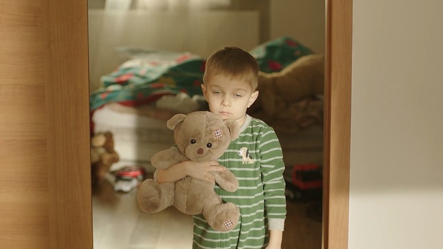 Video Reference: Teddy bear, Child, Toy, Skin, Stuffed toy, Head, Cheek, Room, Toddler, Plush, Person