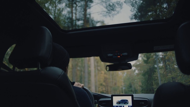 Video Reference: Vehicle, Luxury vehicle, Car, Auto part, Windshield, Driving, Tree, Automotive mirror, Rear-view mirror