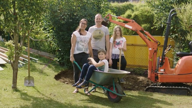 Video Reference: Wheelbarrow, Public space, Lawn, Yard, Playground, Fun, Grass, Backyard, Leisure, Tree, Person