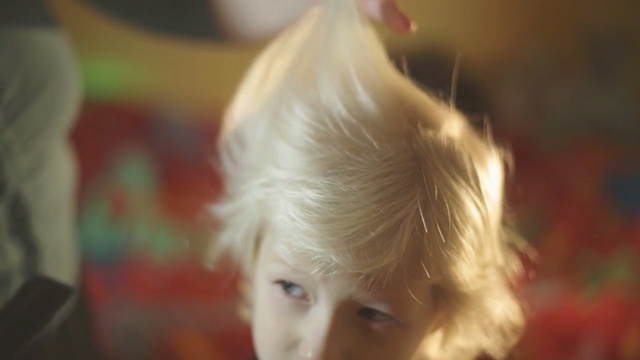 Video Reference: Hair, Face, Blond, Hairstyle, Head, Eyebrow, Child, Nose, Chin, Forehead, Person