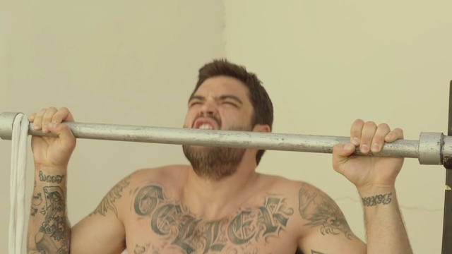 Video Reference: arm, muscle, facial hair, neck, Person