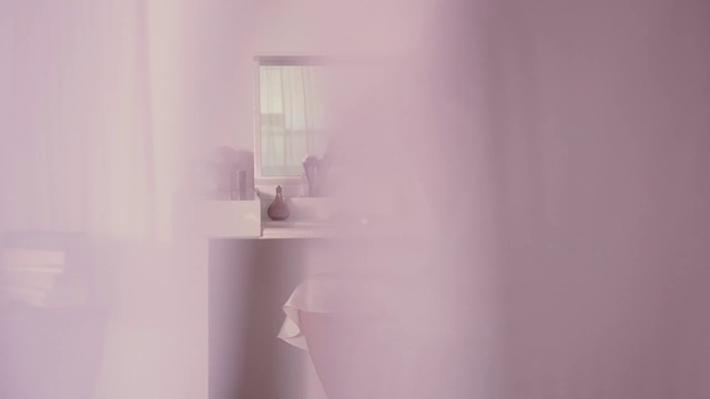Video Reference: White, Pink, Wall, Purple, Lilac, Room, Violet, Plaster, Material property, Interior design